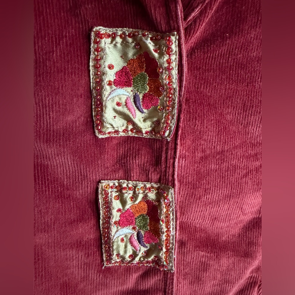Soft Surroundings Red Corduroy Embroidered Jacket Size M - Picture 3 of 12